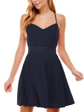 CITY STUDIO Party Blue Stretch Zippered Lace Spaghetti Strap V Neck Dress Sz 11